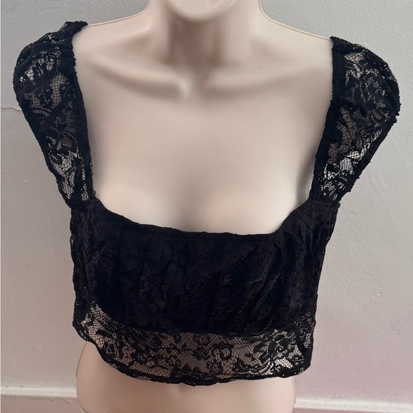 NWT Pacsun Beverly and Beck Black Lace Crop Top, size M square neck Y2K boho - Picture 7 of 16